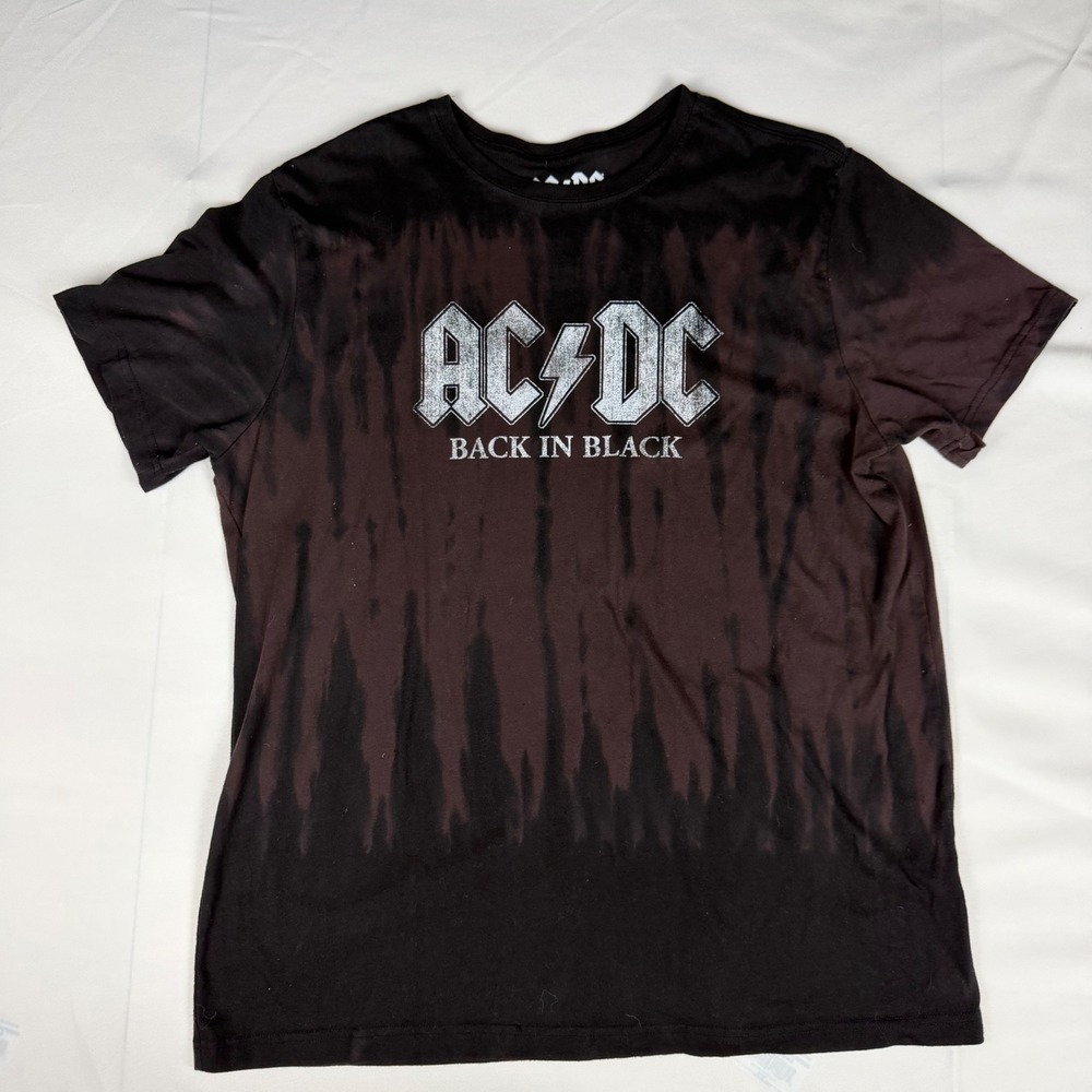 AC/DC Back in Black Tie Dye Graphic T-Shirt Mens XXL‎ Black Brown Rock Band Tee - Picture 2 of 7